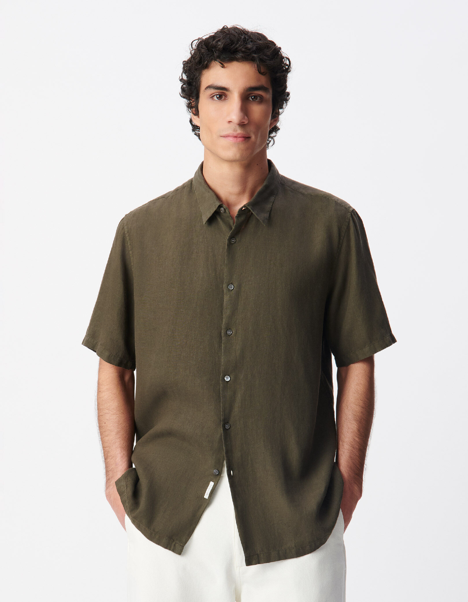 Chemise regular kaki 100% lin Homme
