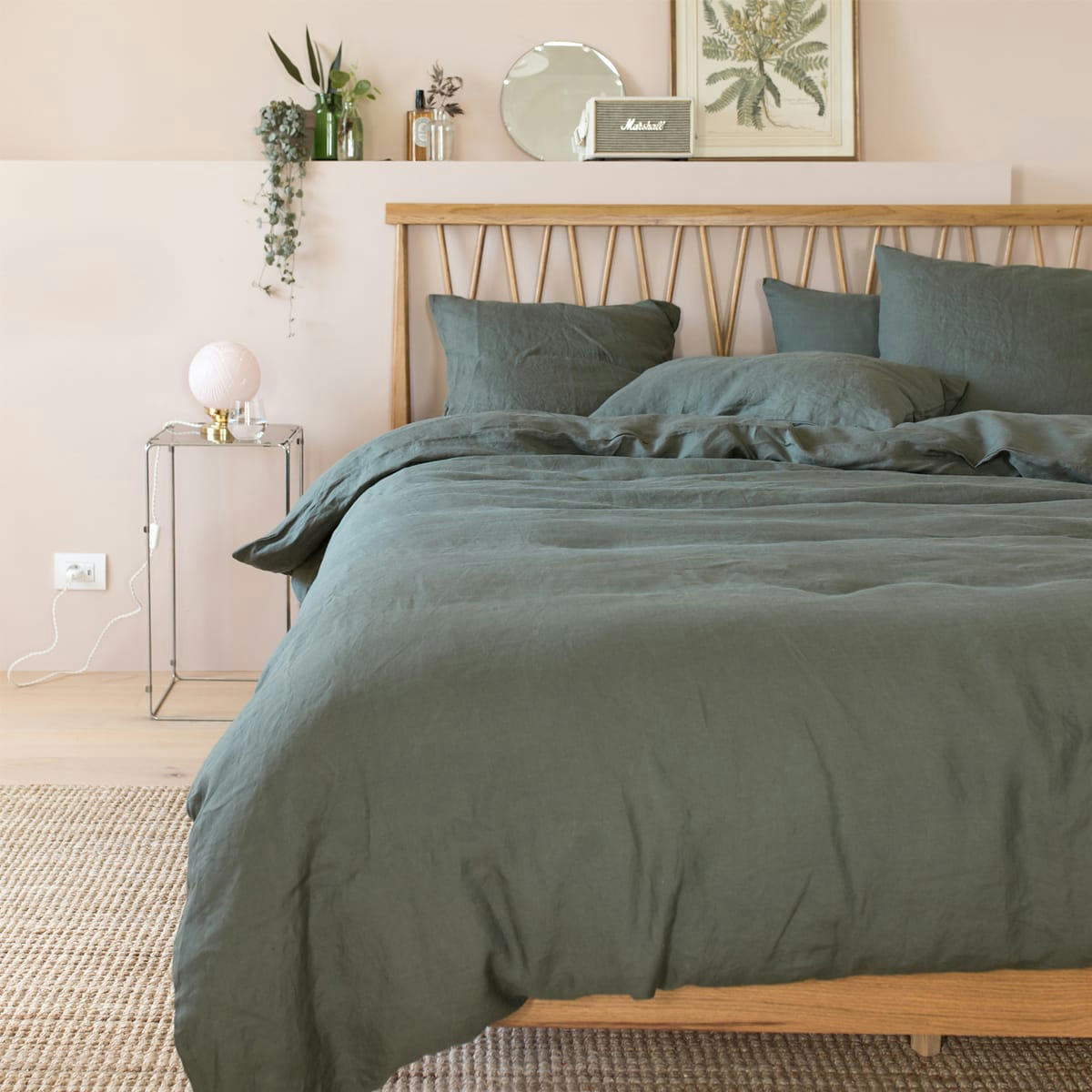 ROMARIN - Housse de couette unie en lin vert 240x220