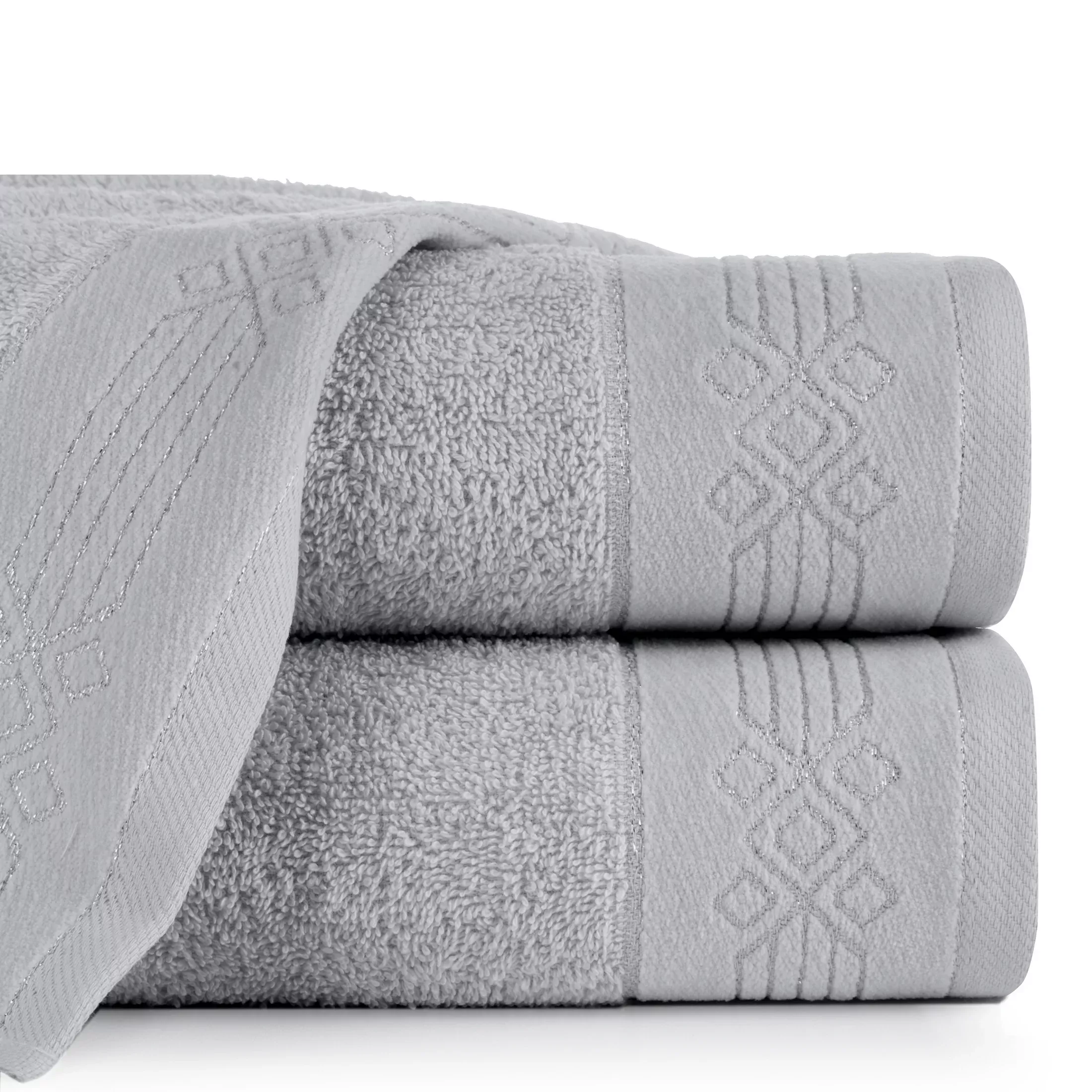 Ręcznik kąpielowy 50x90 cm bawełniany kolor srebrny z geometrycznym ornamentem 520 g/m2 KAMELA