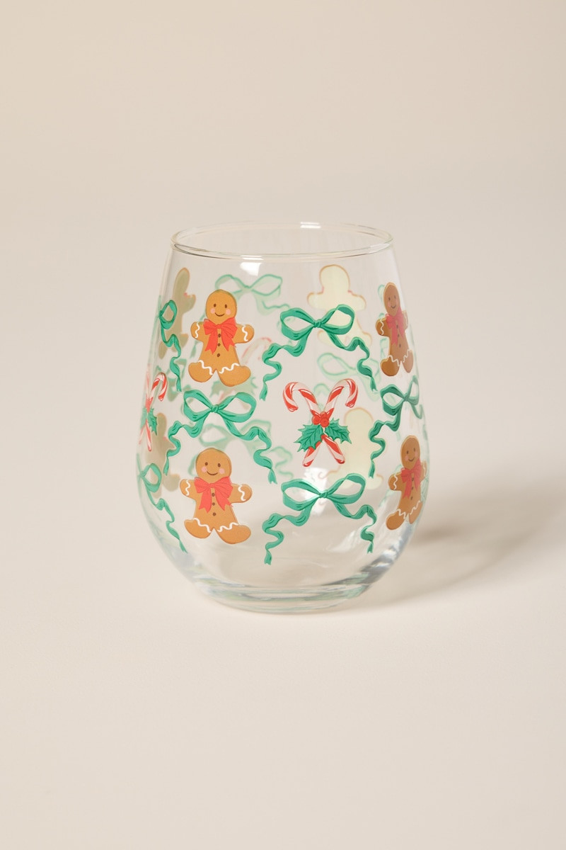 Gingerbread Print Stemless Wine Glass
