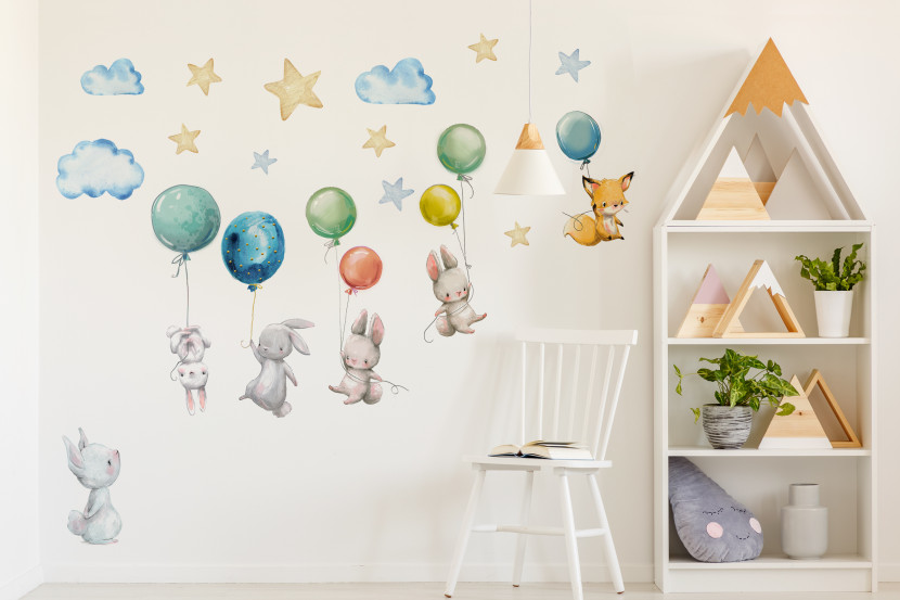 Naklejki Dla Dzieci Króliczki Balony Chmurki 50x100cm