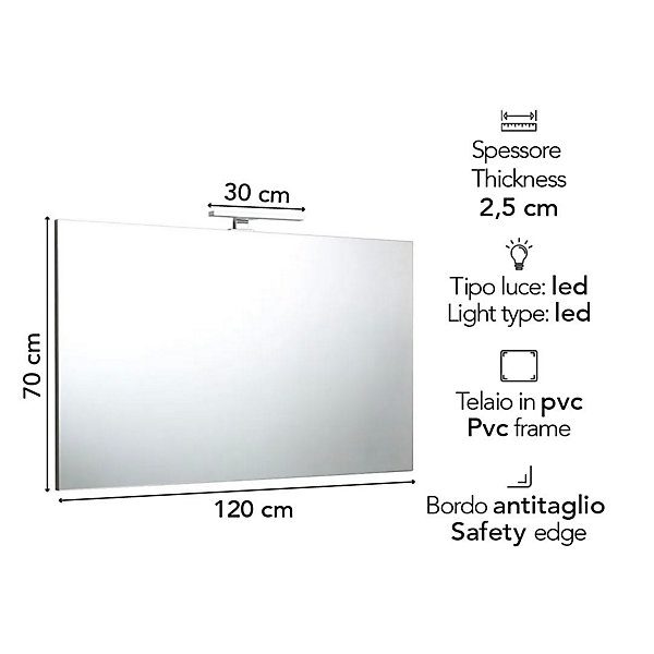 Miroir 120X70 Avec Bordure En Fil Brillant Et Lampe Chromée