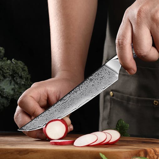 NNEOBA 6-Inch Damascus Utility Knife Abalone Shell Handle Blue