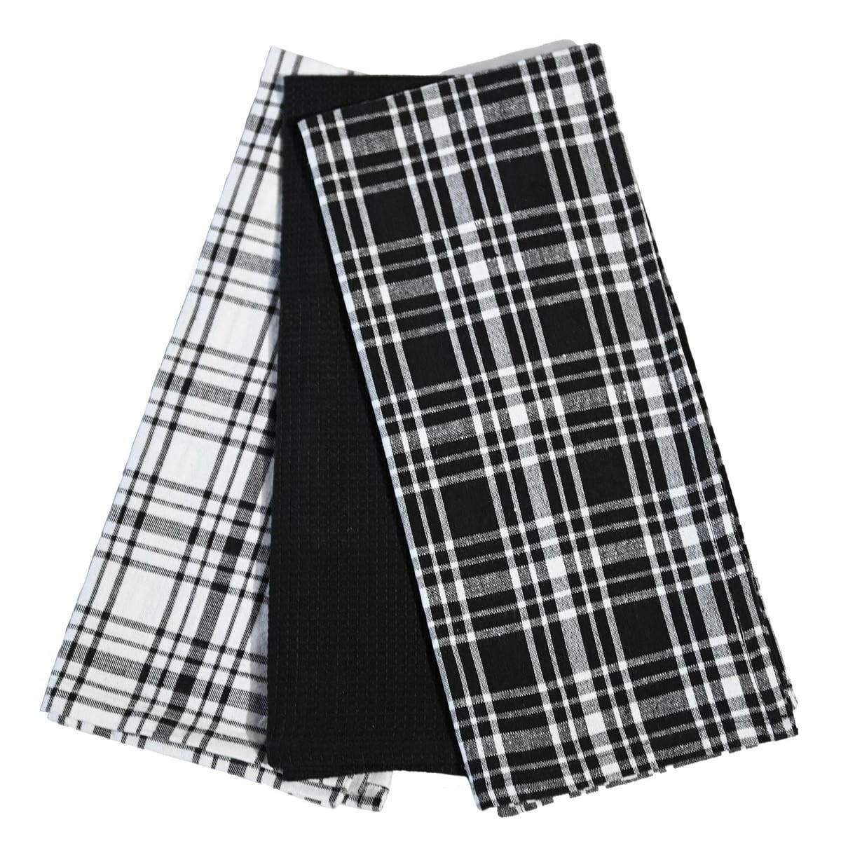 DUNDEE - 3 torchons assortis coton  noir 45x70 cm