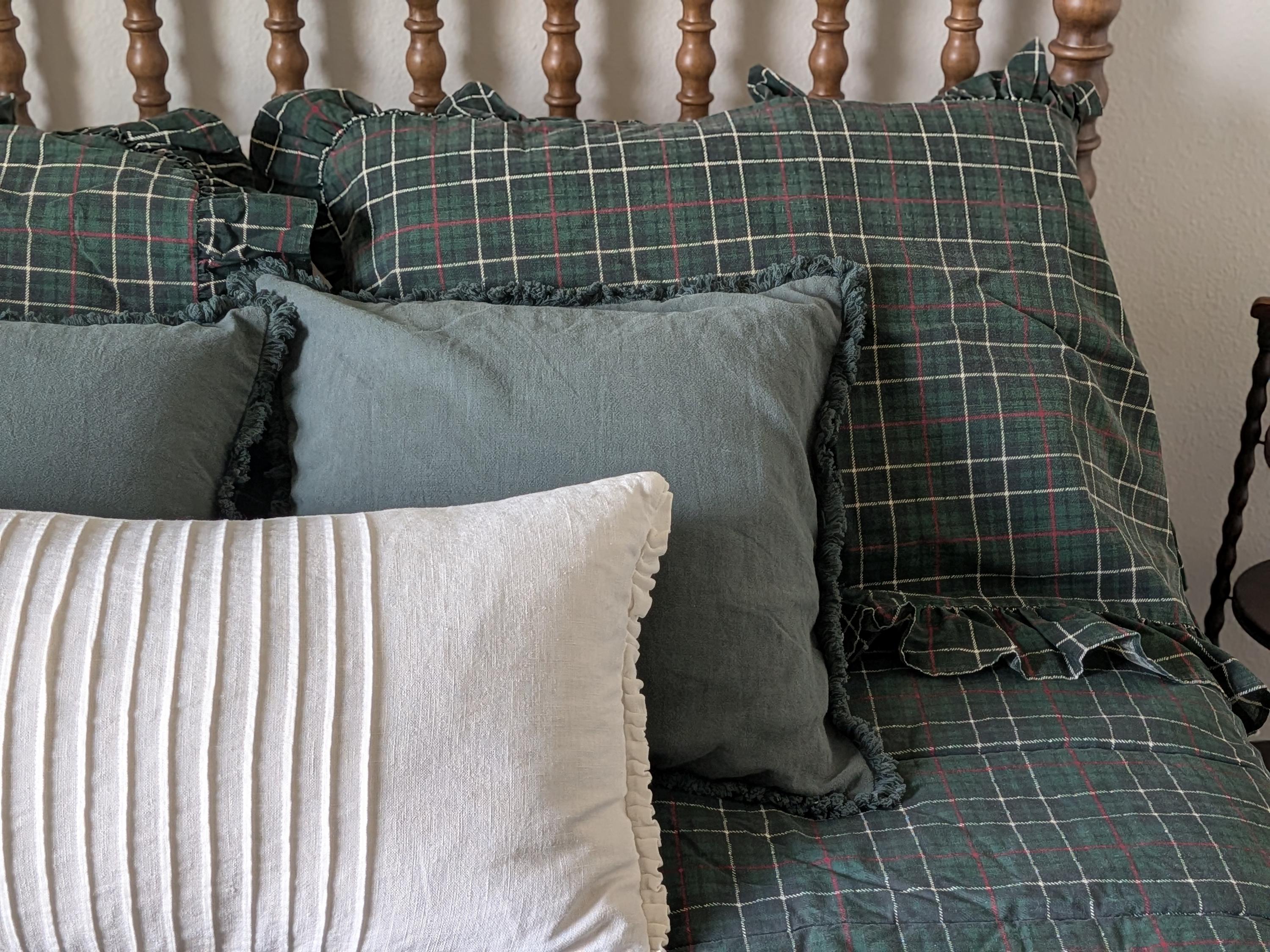 Lauren Ralph Lauren Green Navy Plaid King Comforter 100% Cotton Blue Tag Made in USA