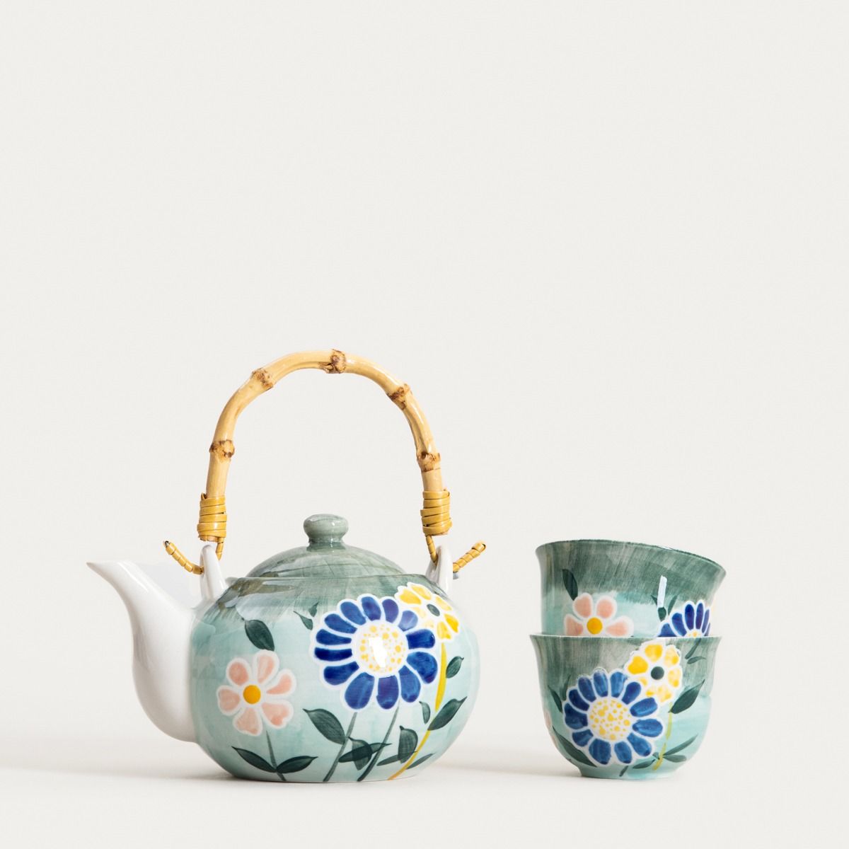 Zestaw do herbaty LIMITE zielony w kwiaty 3 el