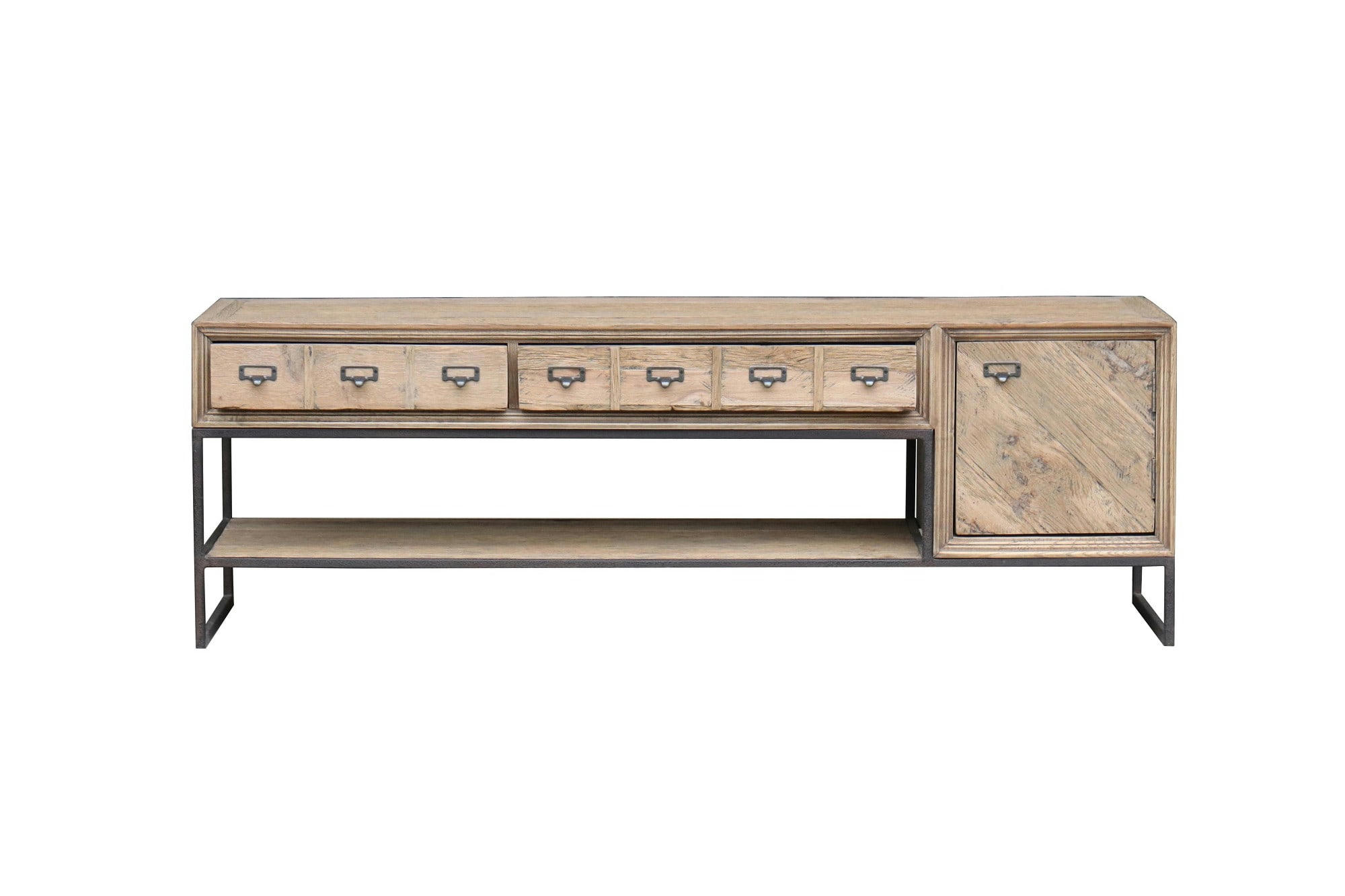 BALMA - Meuble TV 1 porte - 2 tiroirs en chêne recyclé