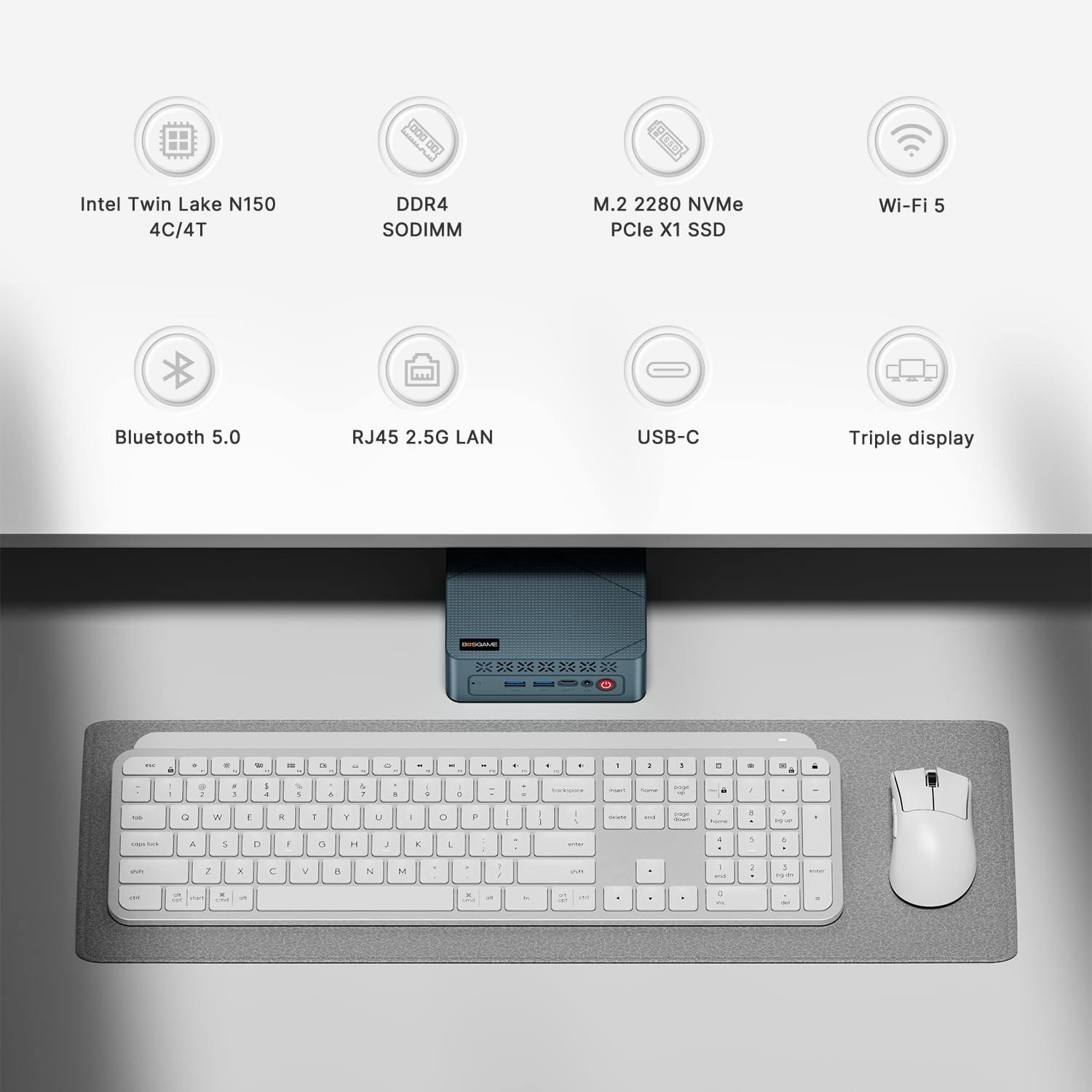 BOSGAME N150 Mini PC E3  Twin Lake N150(Beat N100/N95  up to 3.6GHz)  16GB DDR4 RAM 512 SSD Mini Computers 11 Pro Desktop 4K Dual Display/HDMI/WiFi/BT/LAN for Home/Office