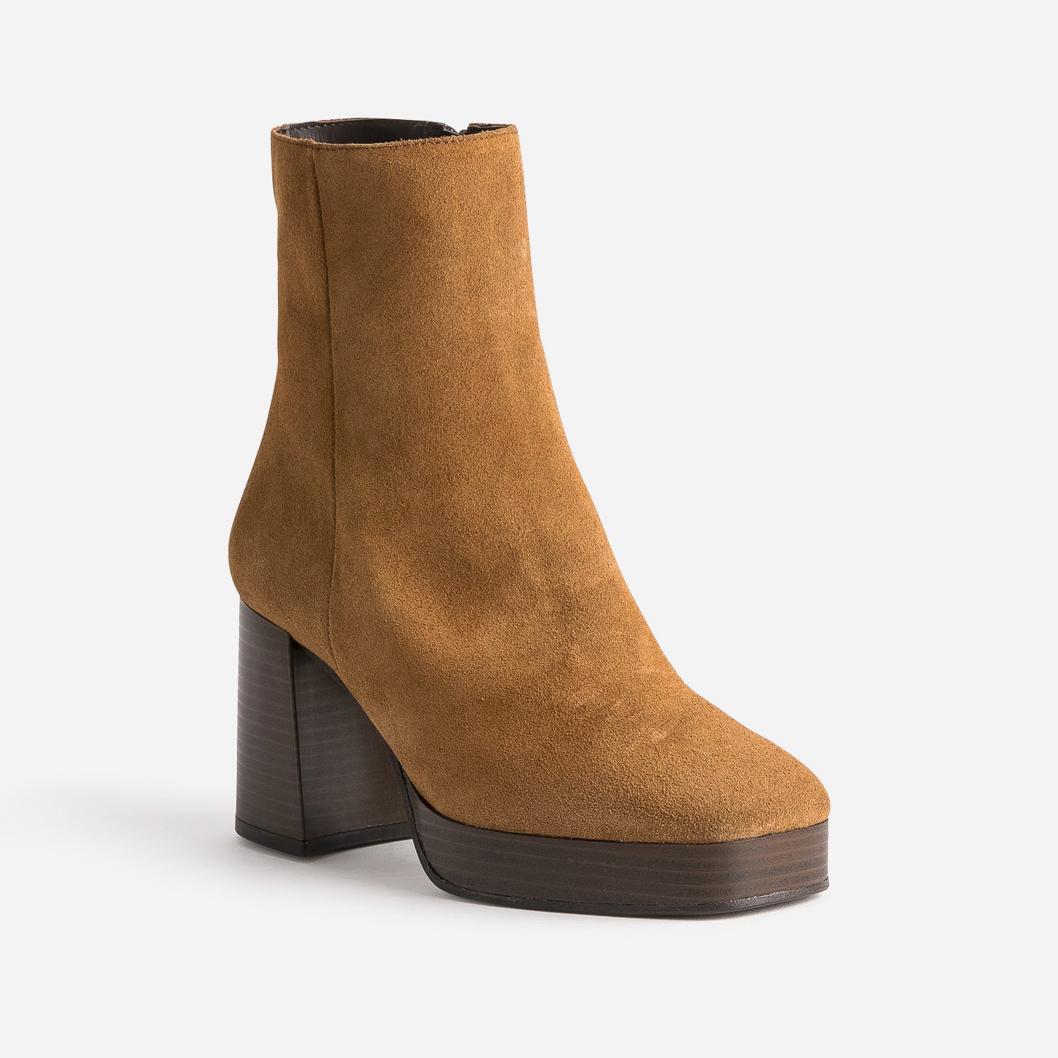 Boots camel à talon en cuir