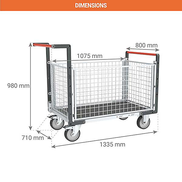 Chariot modulaire grillagé 4 côtés - Plateau antidérapant 1075x710mm- Charge max 500kg - 806724665