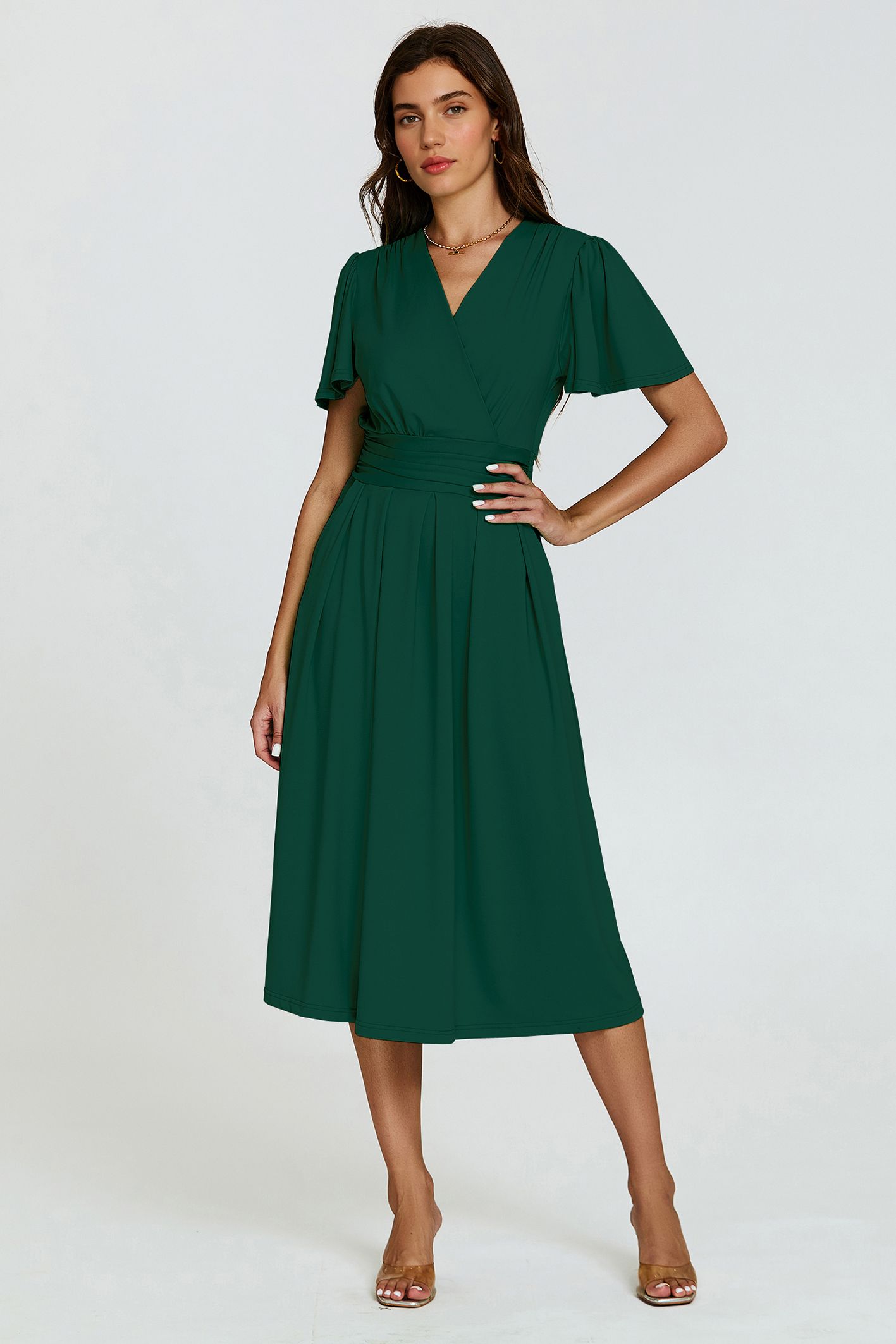 FS Collection Angel Sleeve Wrap Neck Jersey Midi Dress