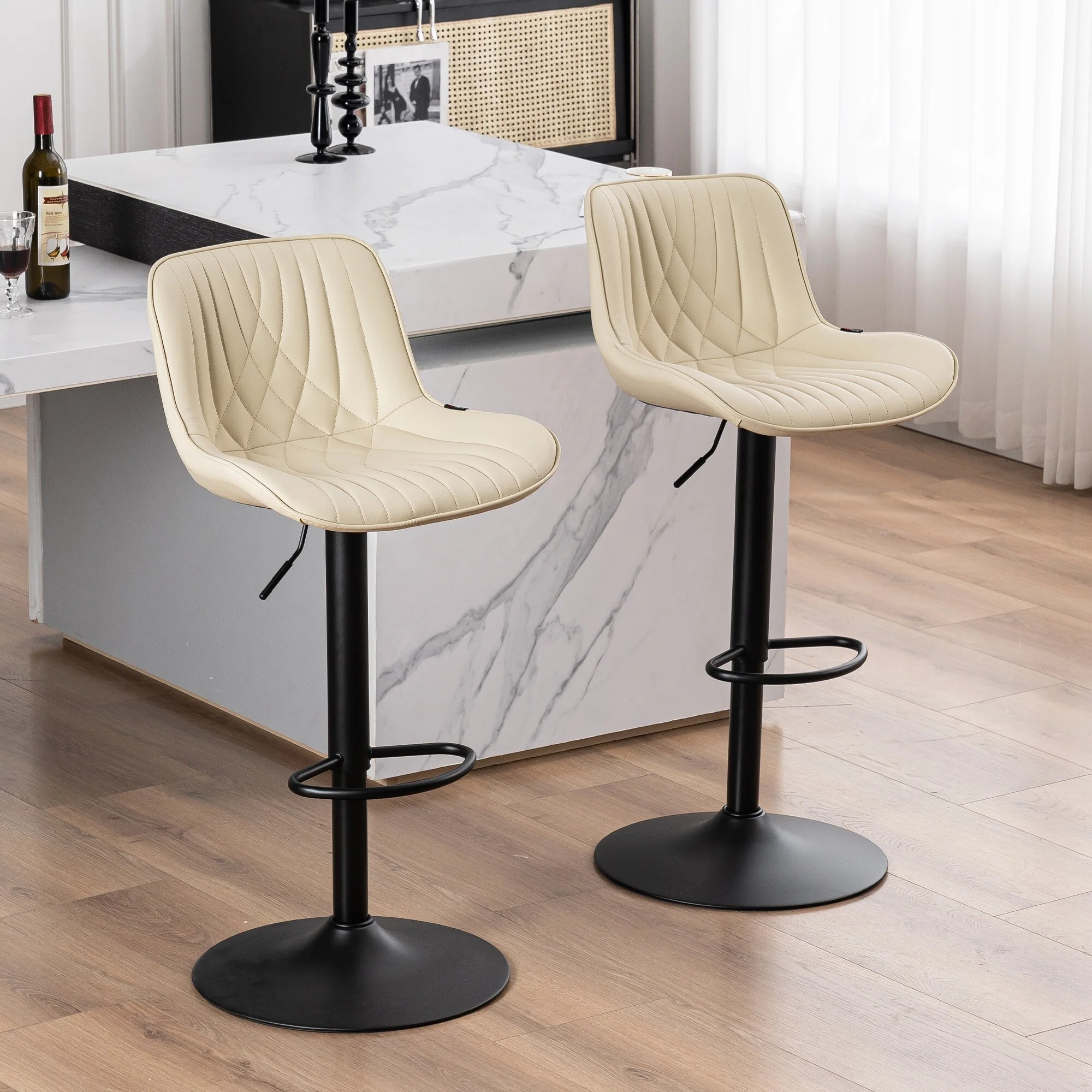Adjustable Bar Stools Set of 2, Faux Leather Swivel Bar Chairs