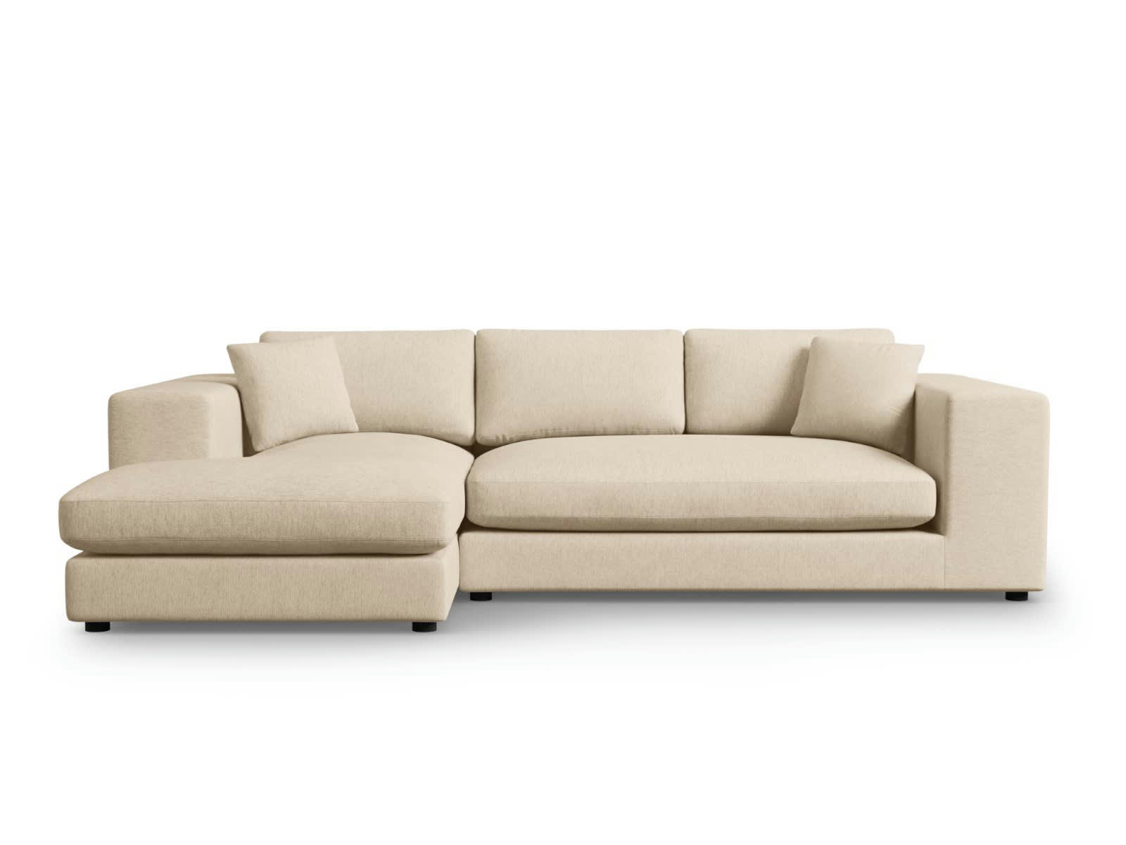 TENDANCE - Canapé D'Angle Gauche 5 places en Tissu Structurel Beige