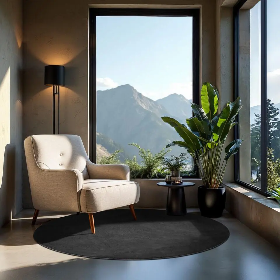 tectake? Kortpolig vloerkleed Soft Zone &Oslash; 120 cm - Zwart