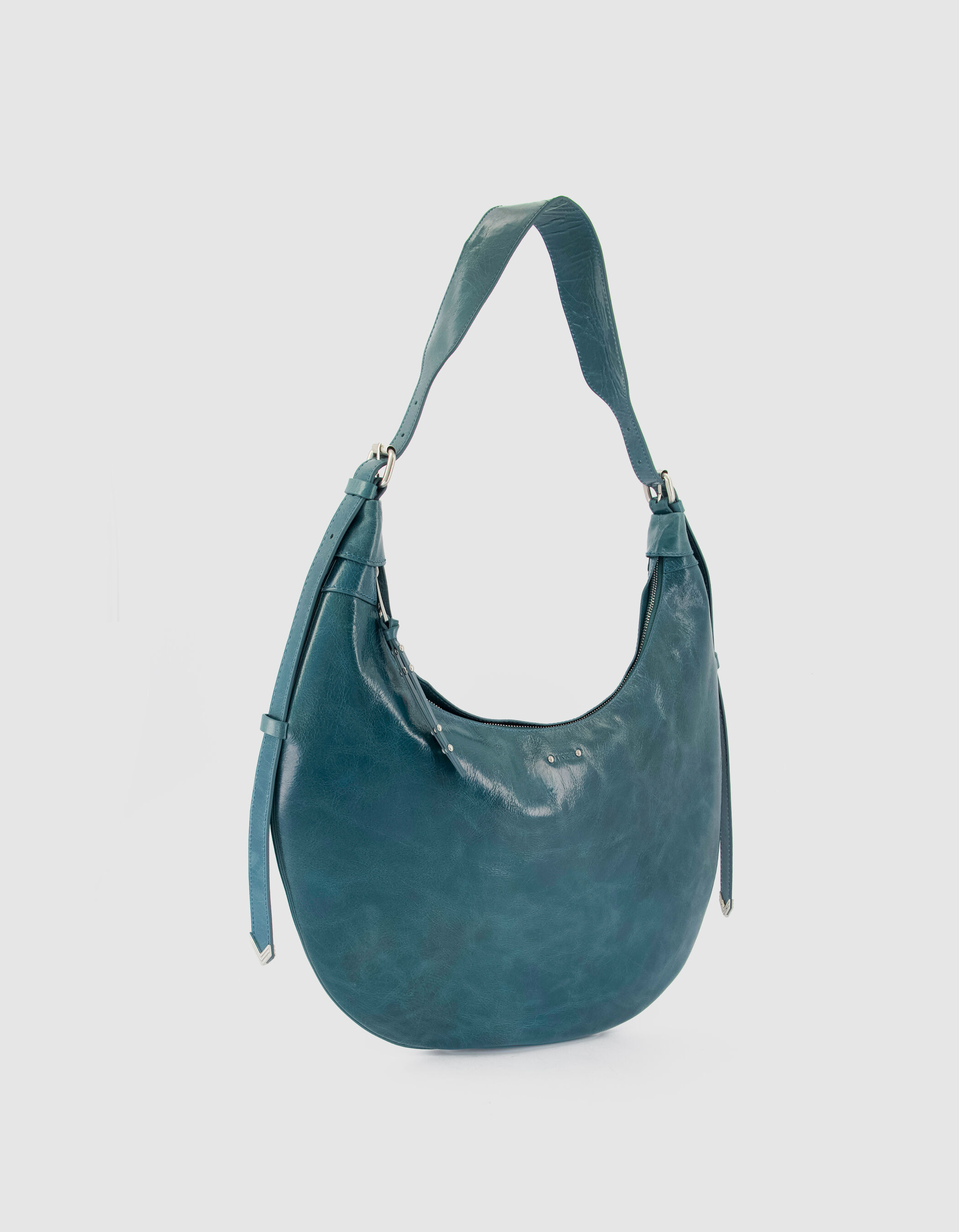 Sac demi-lune vert cuir glacé Allane Femme