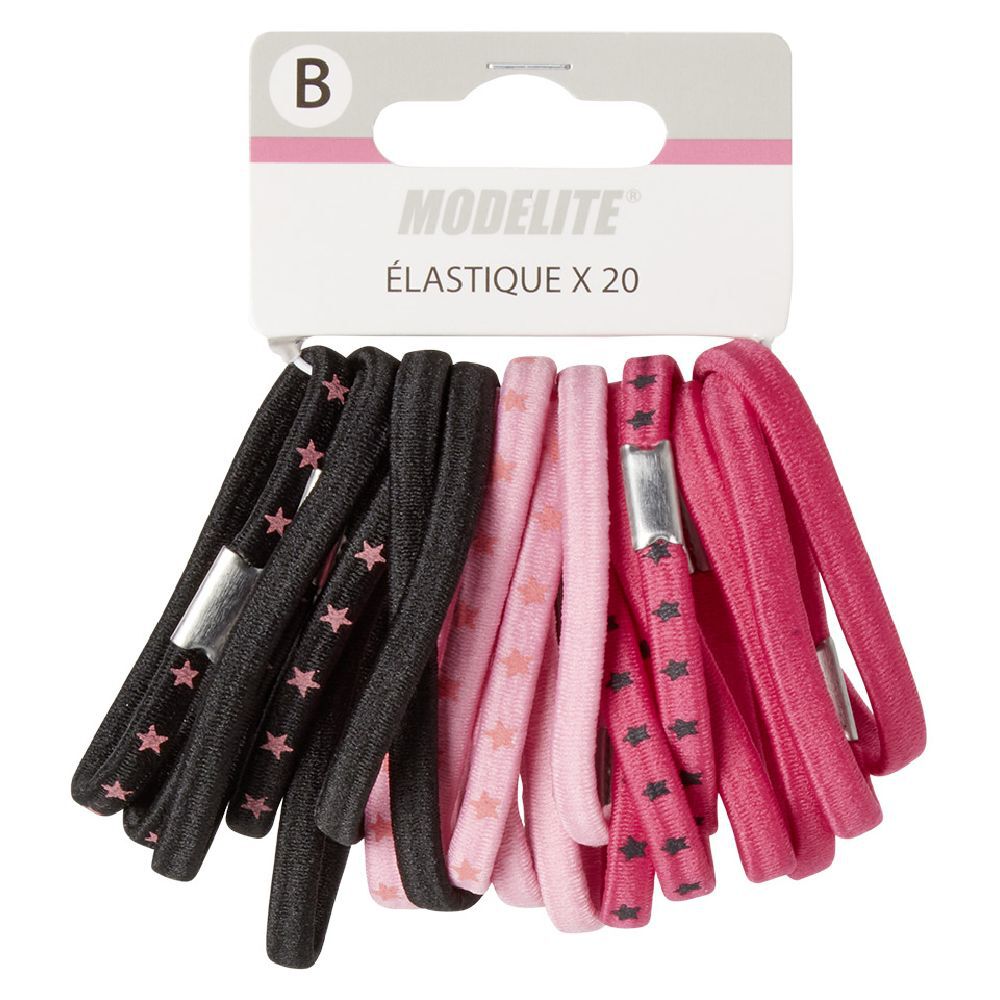 élastique latex uni imprimé noir rose x20