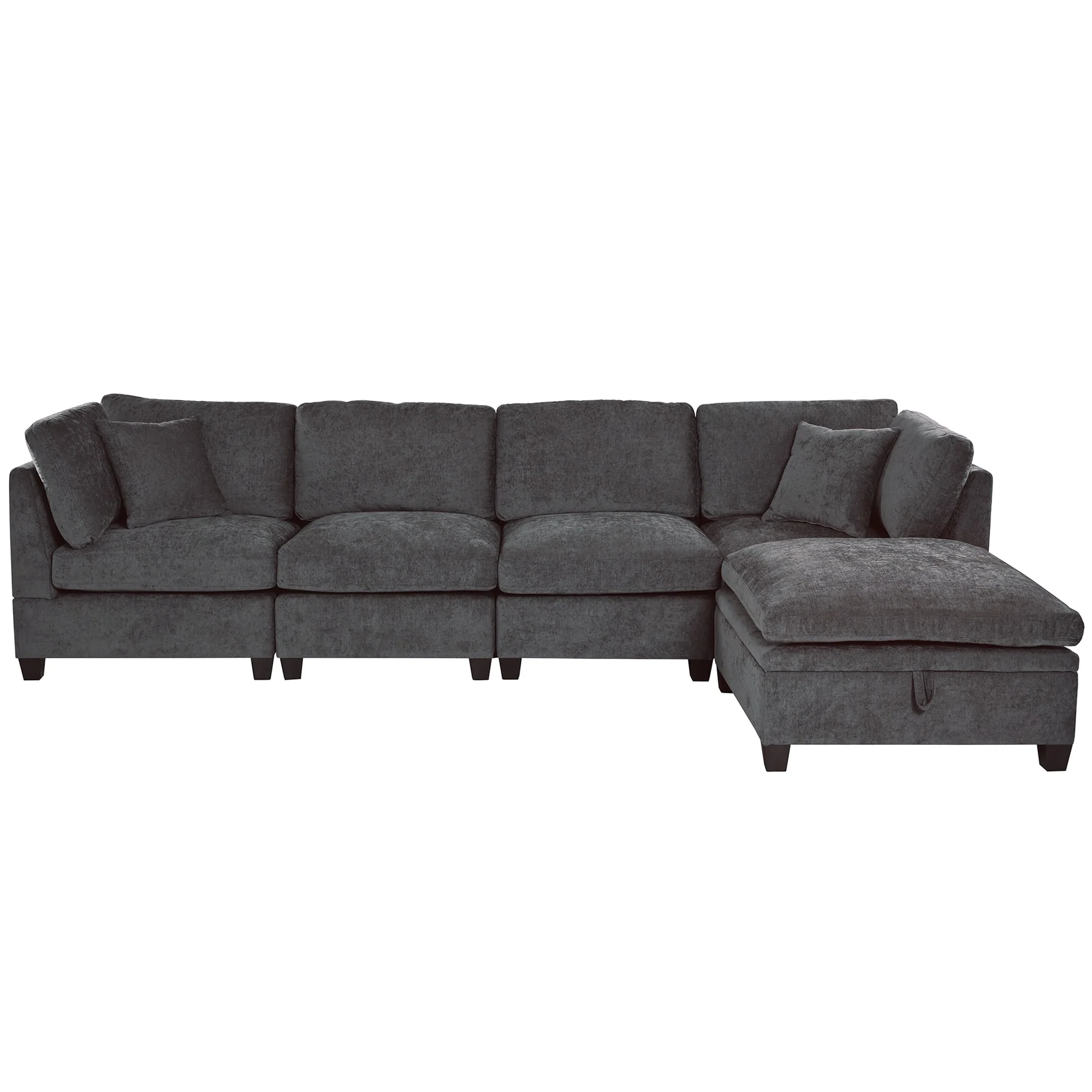 Modular L Shaped Sofa 127.6 Upholstered Sectional Couch with Removable Storage Ottoman 2 Hidden Cup Holders
