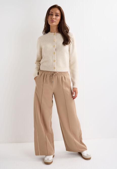 Womens Cream Textured Gold Button Cardigan