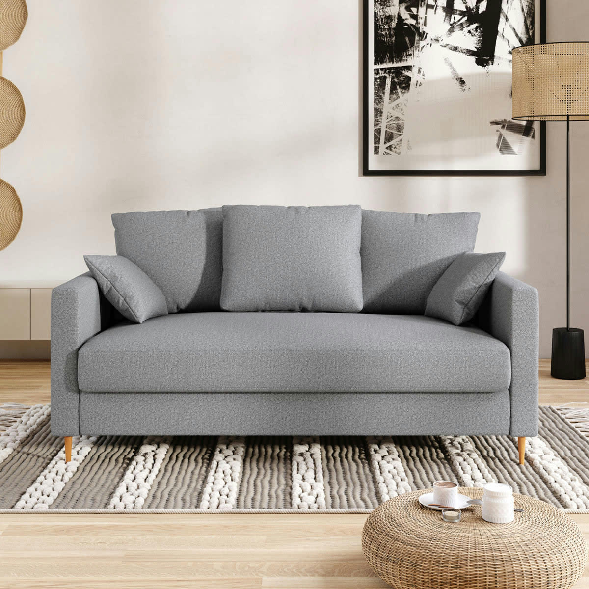 CARLA - Canapé 3 places en tissu gris, MADE IN FRANCE