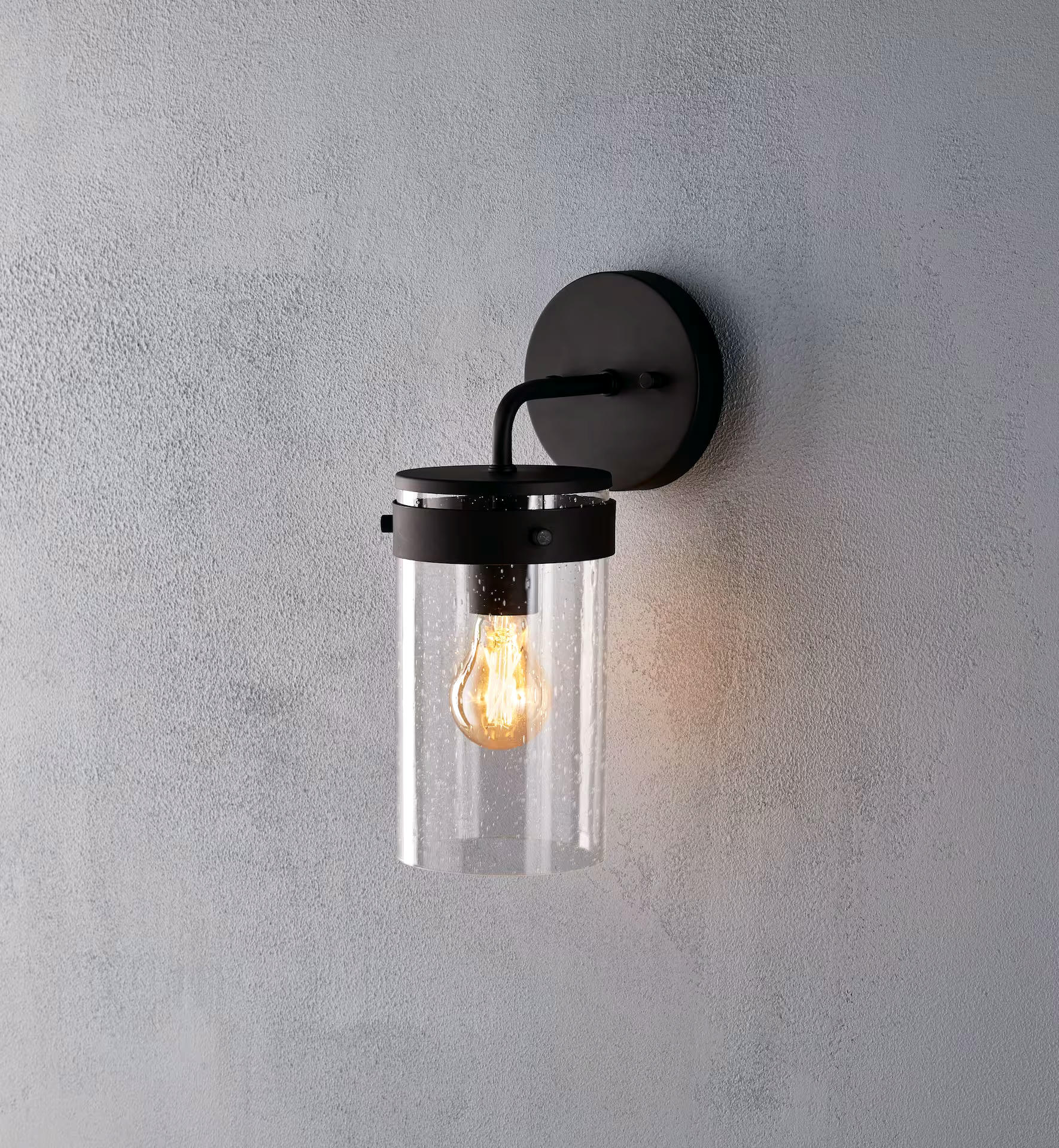 CANVAS Clear Seeded Shade Outdoor Down Wall Light, Matte Black
