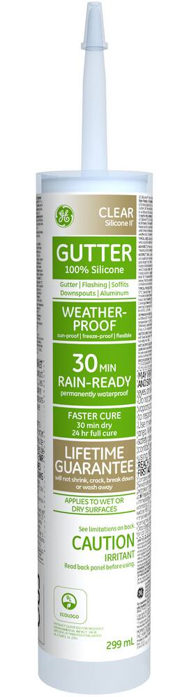 GE Gutter & Flashing Flexible Silicone Sealant, Waterproof & Weatherproof, Clear, 299-mL