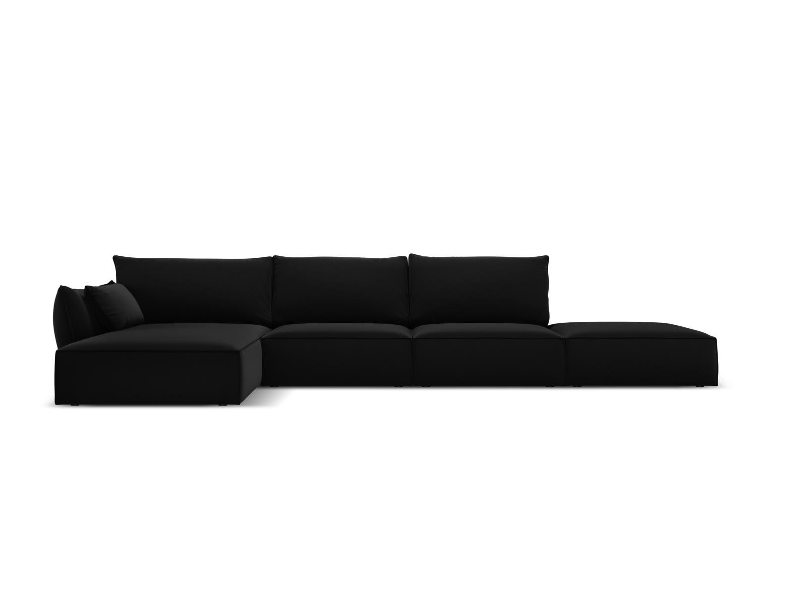 KAELLE - Canapé d'angle gauche 5 places en tissu velours noir