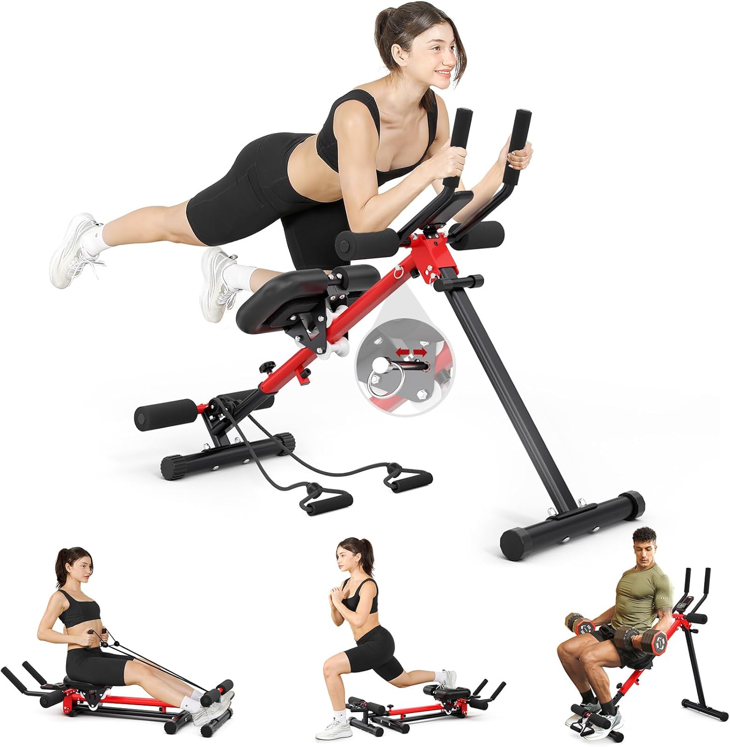 Yoleo 2 in 1 Ab & Rowing Machines for Home, Foldable Ab Workout Equipment, Ab Trainer Machine for Stomach Workout, Ab Crunch Machine with Foam Support,7-Length Adjustable Ab Machine for Home Exercise