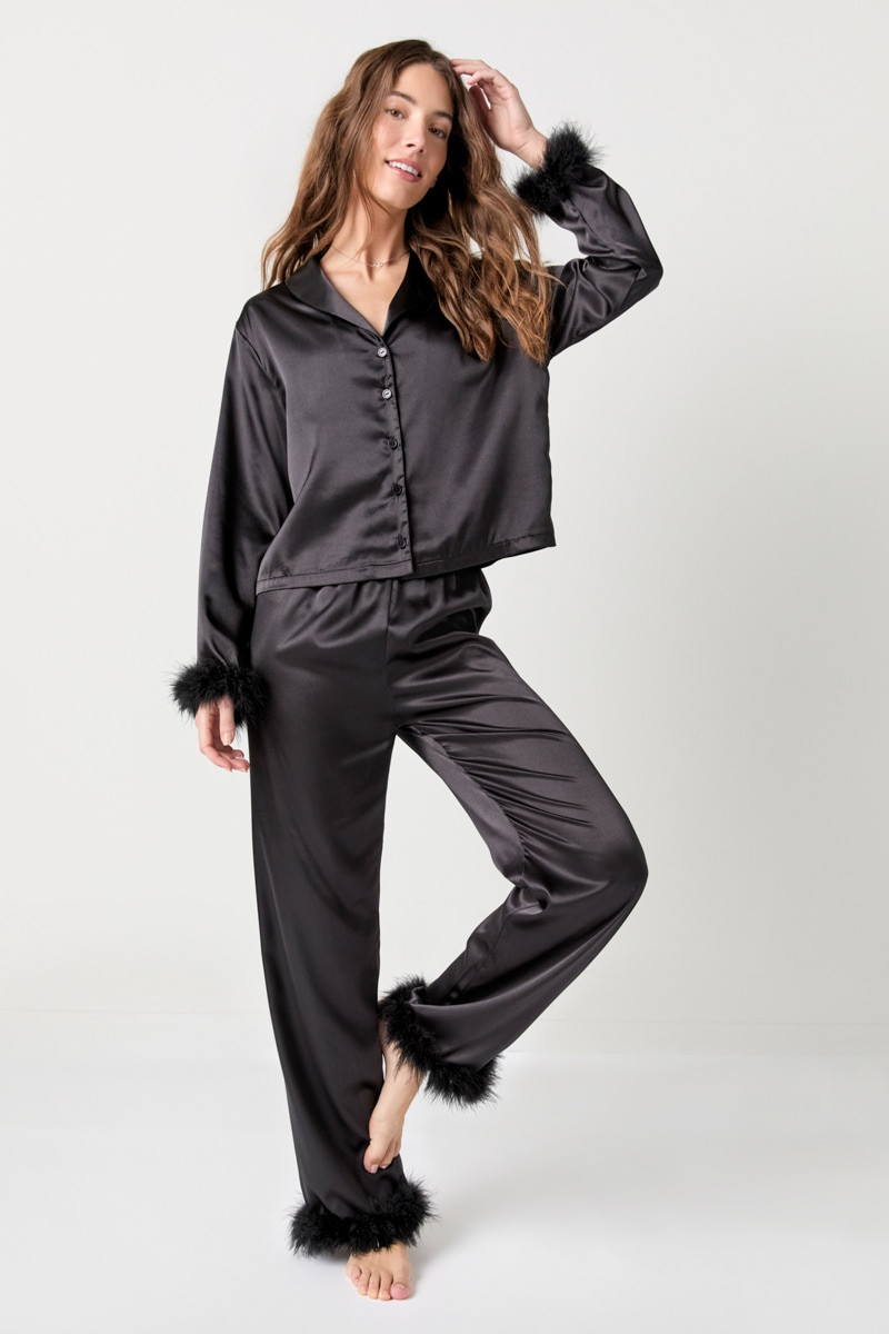 Amber Fur Lined Satin PJ Set
