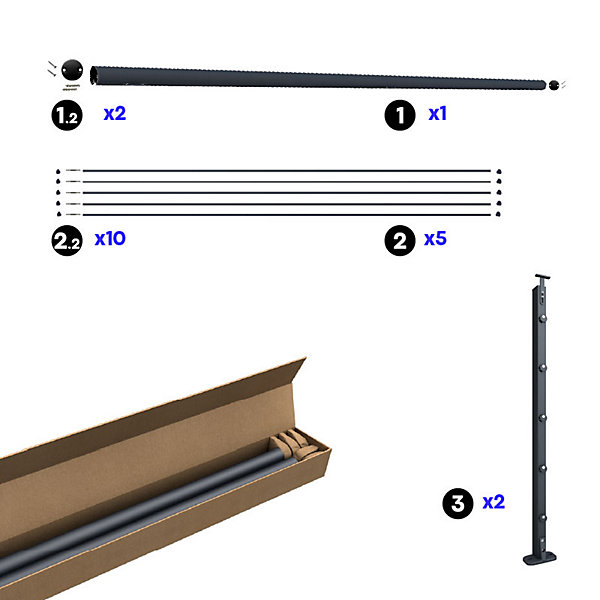 Kit garde-corps aluminium gris anthracite 2m pose à plat, Initio KORDO