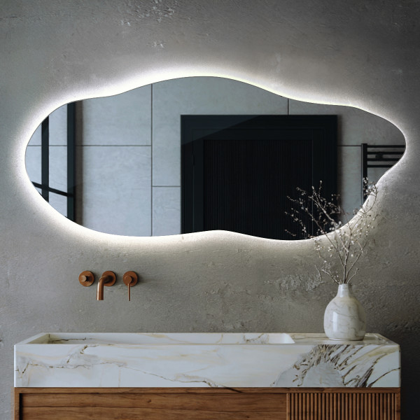 Organiczne Lustro LED 35x80 cm Zimne Designerskie Wallfluent