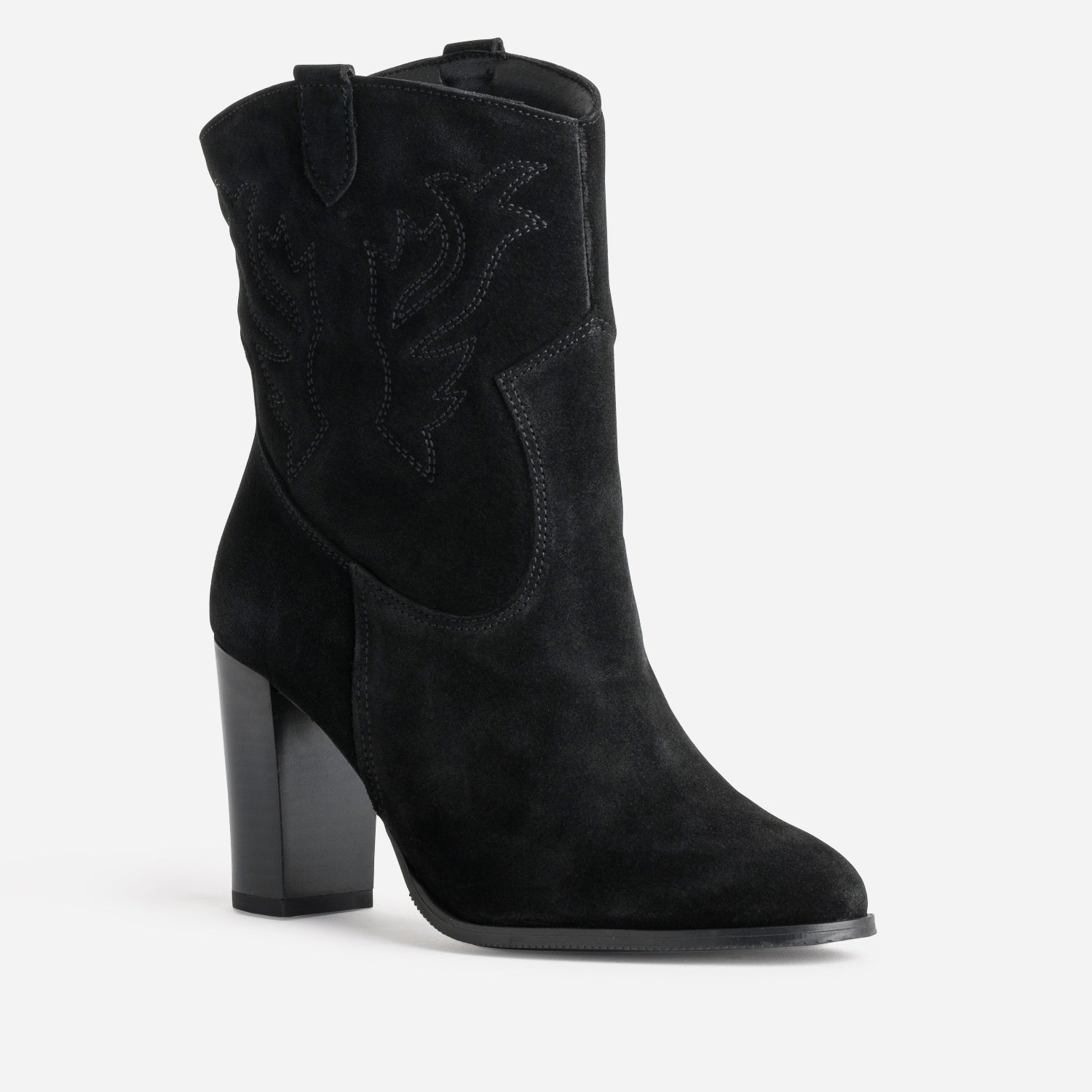 Boots western à talon noir cuir velours