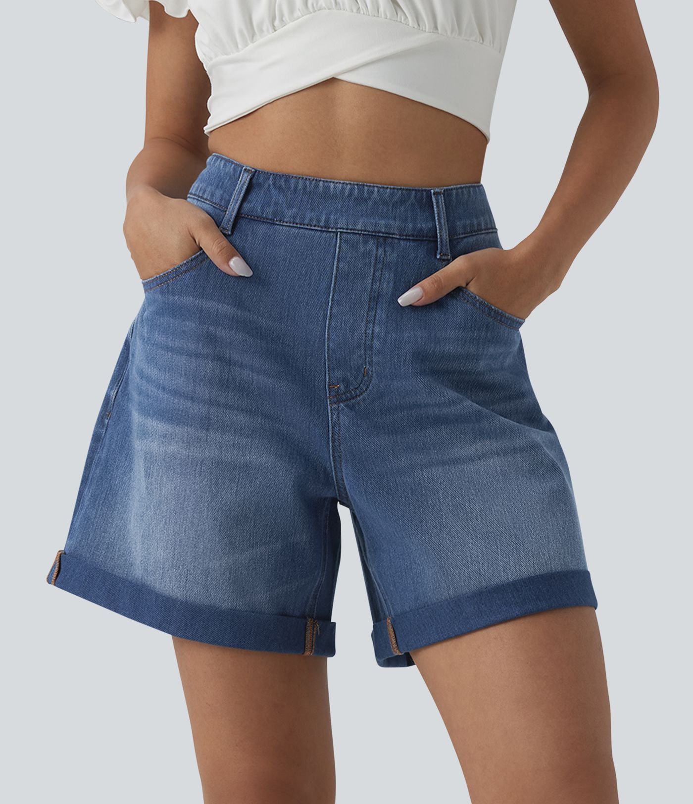 Short tailleur Halara Flex™ denim ample casual ourlet roulotté taille haute avec poches