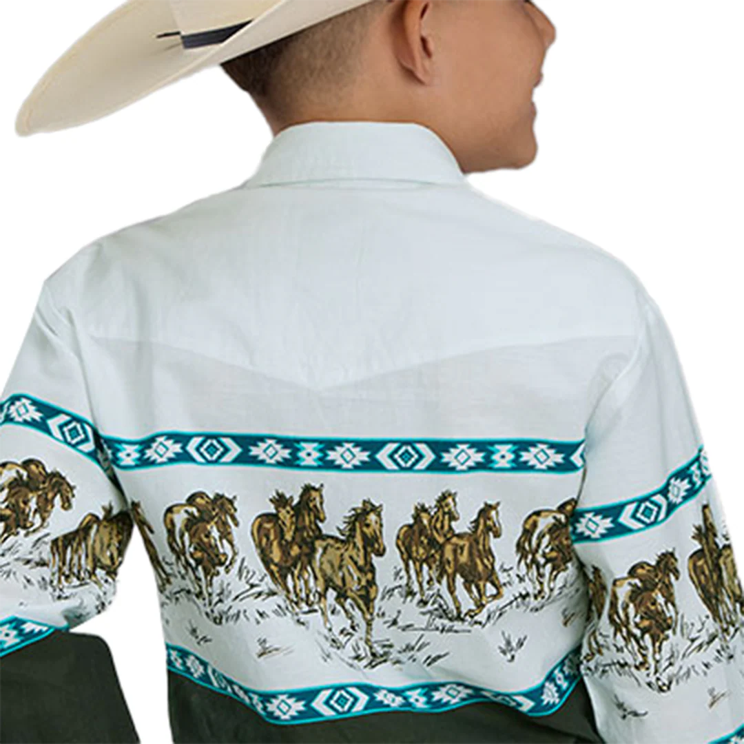 Рубашка с длинными рукавами и застежкой на кнопки Roper Boys' Horse Border Print Long Sleeve Button Shirt