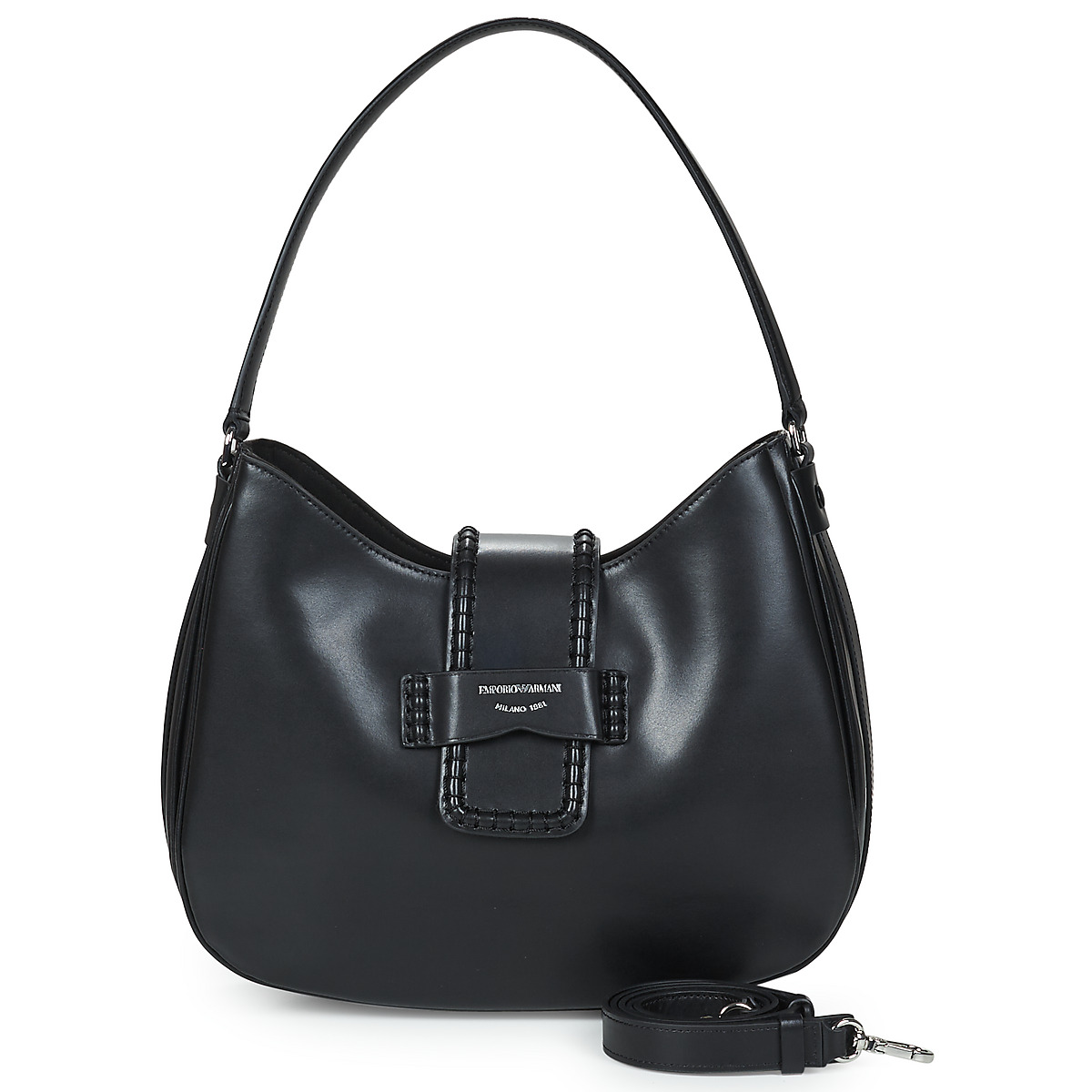 Emporio Armani - HOBO M PLAIN LEATHER - Black