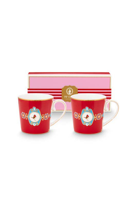 Pip Studio Mokken - Love Birds Medallion - Rood - 300ml - Set van 2