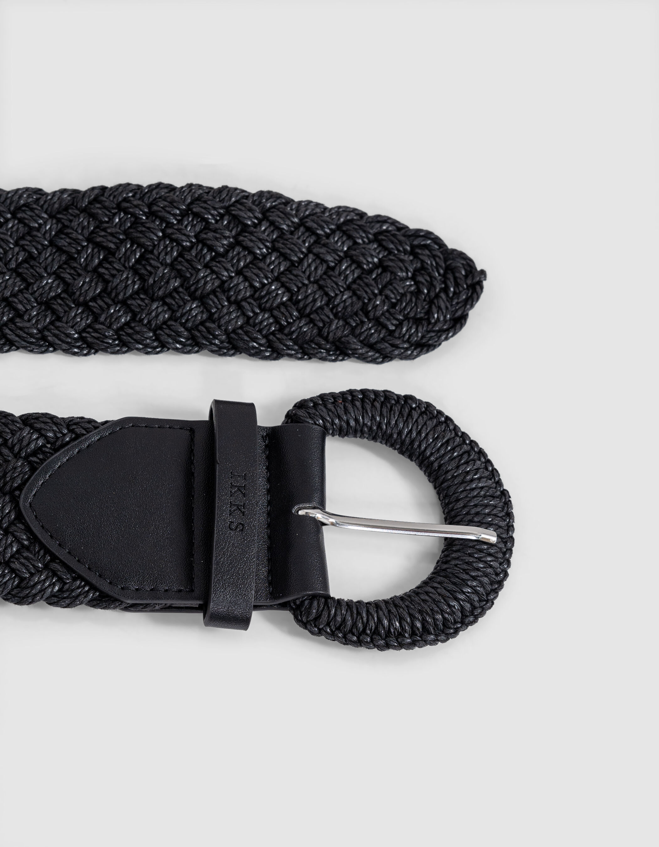Ceinture large noire raphia tressé Femme