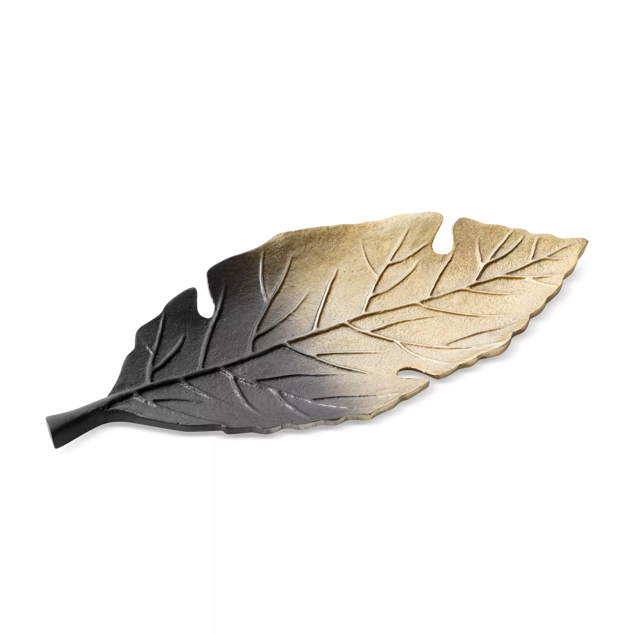 Patera metalowaczarno-złota w formie liścia z wytłoczeniami 34x19x12 cm KELSI