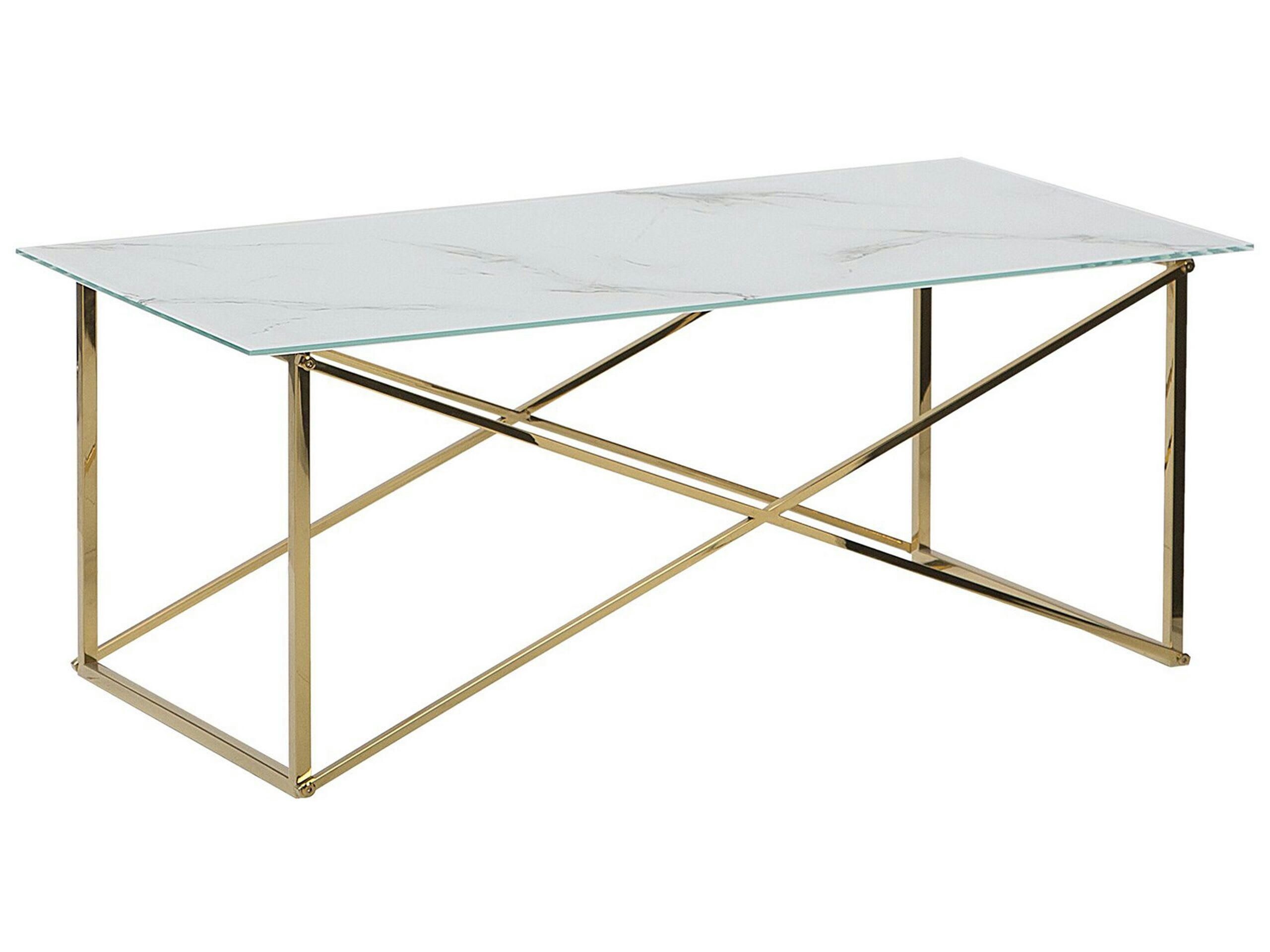 EMPORIA - Table basse effet marbre blanc structure dorée