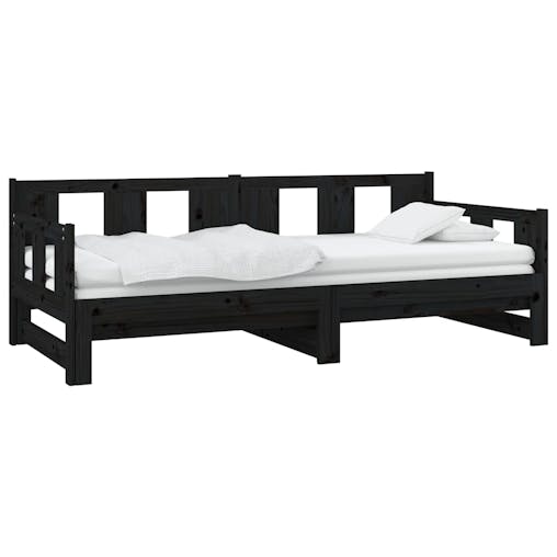 NNEVL Pull-out Day Bed Black Solid Wood Pine 2x(92x187) cm