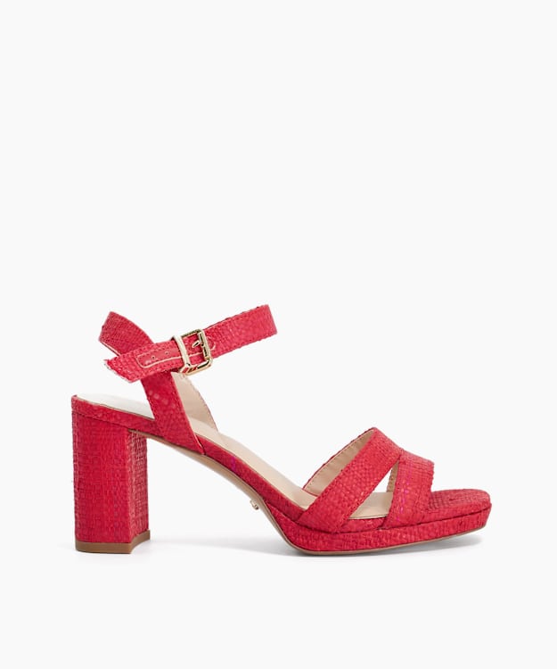 Manifesting Coral - Raffia Block Heel Sandals