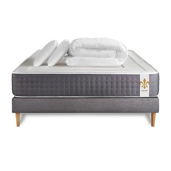 Pack sommier kit matelasRessorts ensachés et mémoire de forme avec couette et oreillers