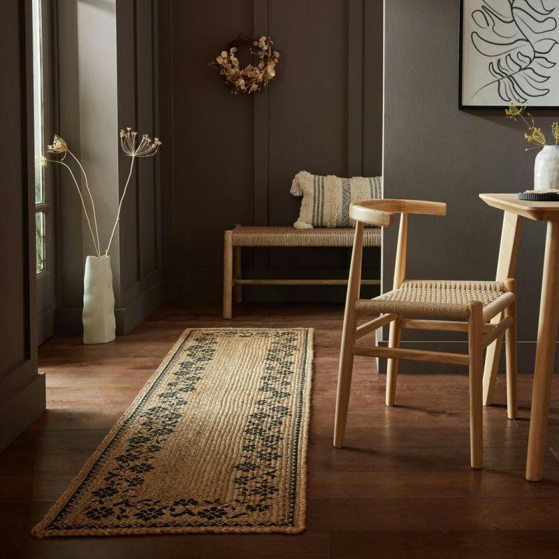 MAISIE - Tapis en jute naturel motifs noirs 60 x 230