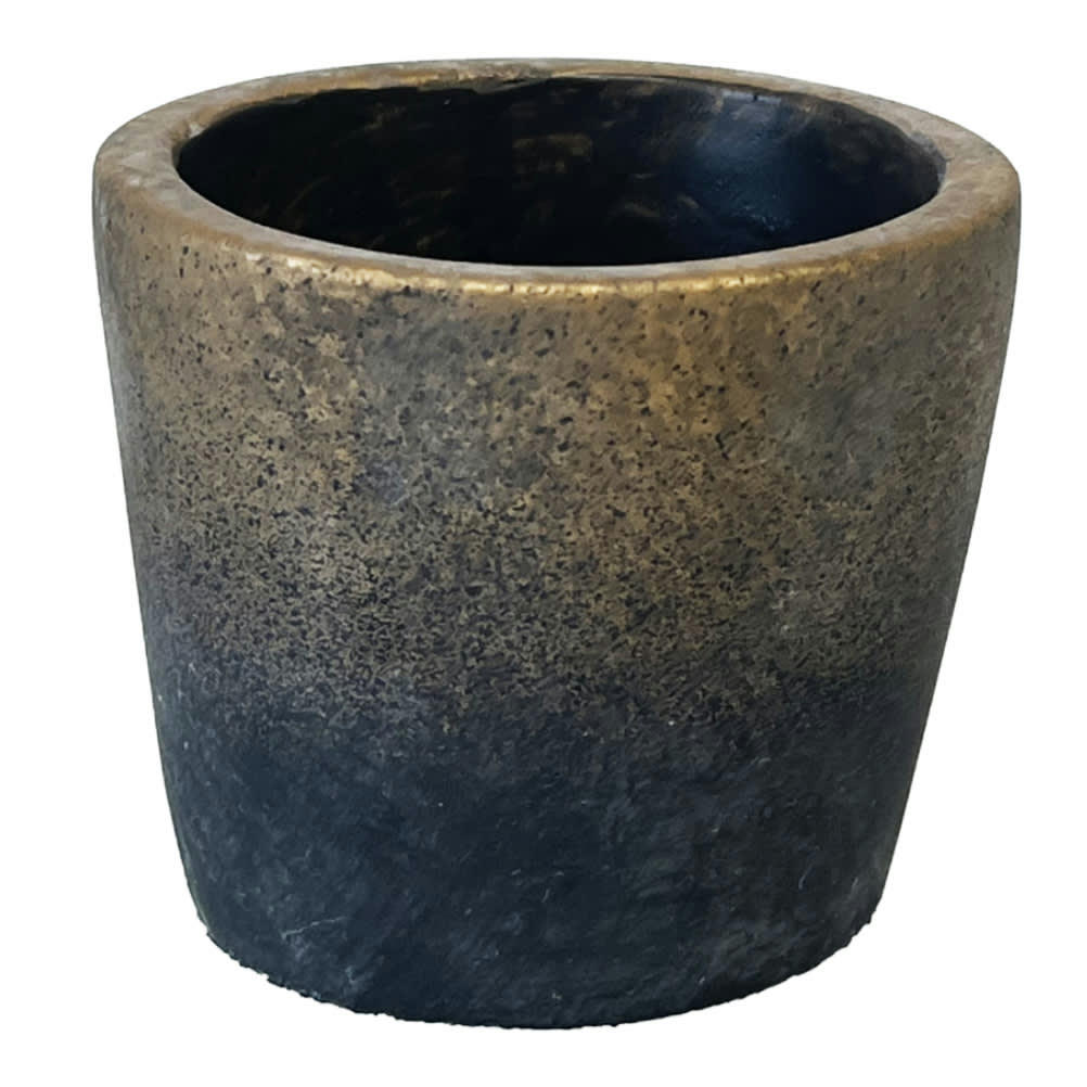 - Petit cache pot de fleurs en ciment gris et or H6,8cm
