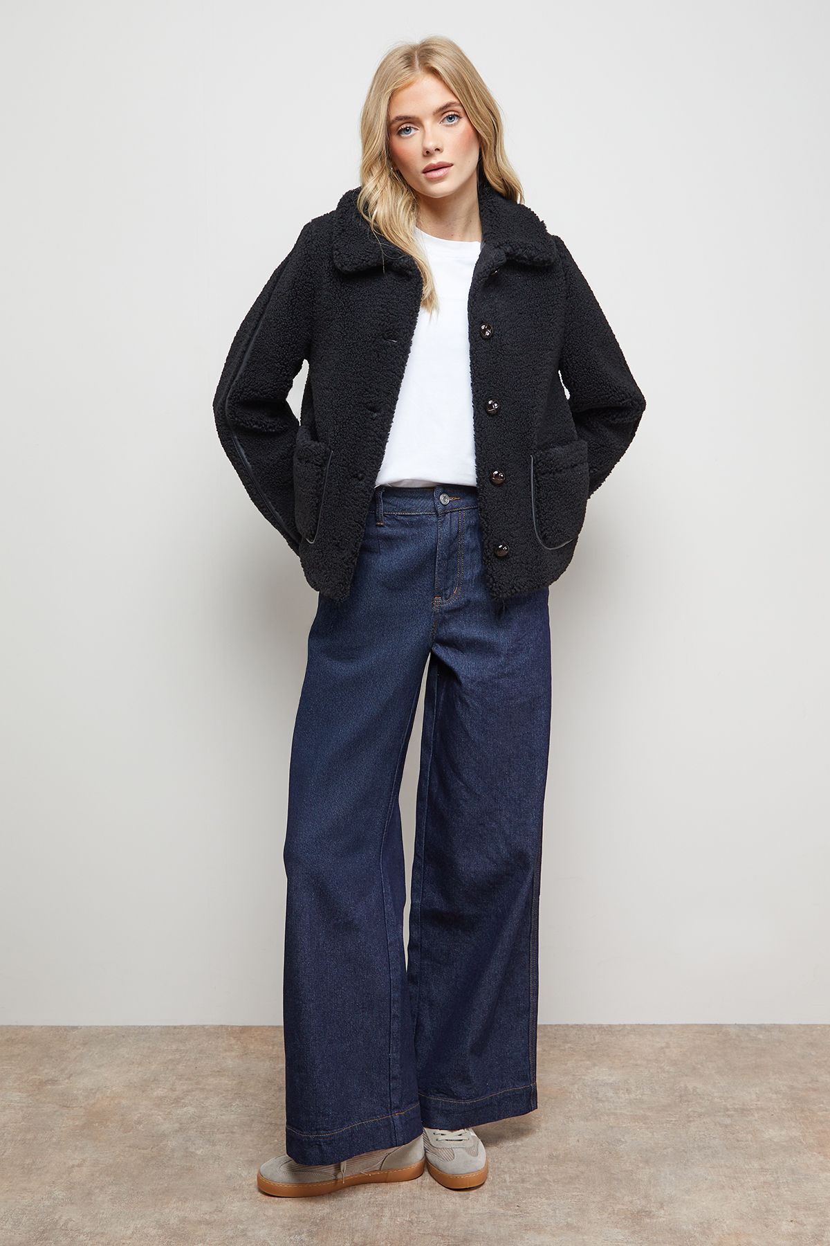 Oasis Teddy Shearling Button Through Short Jacket