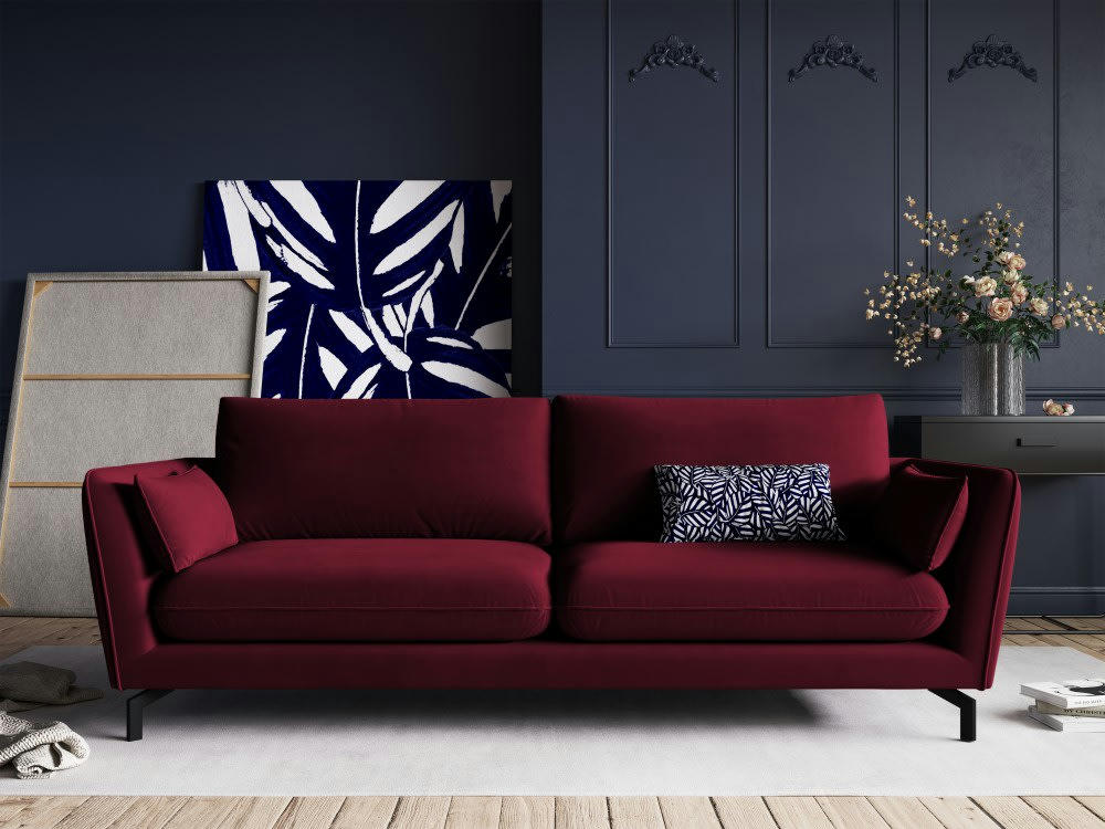 PODIUM - Canapé 3 places en velours rouge foncé