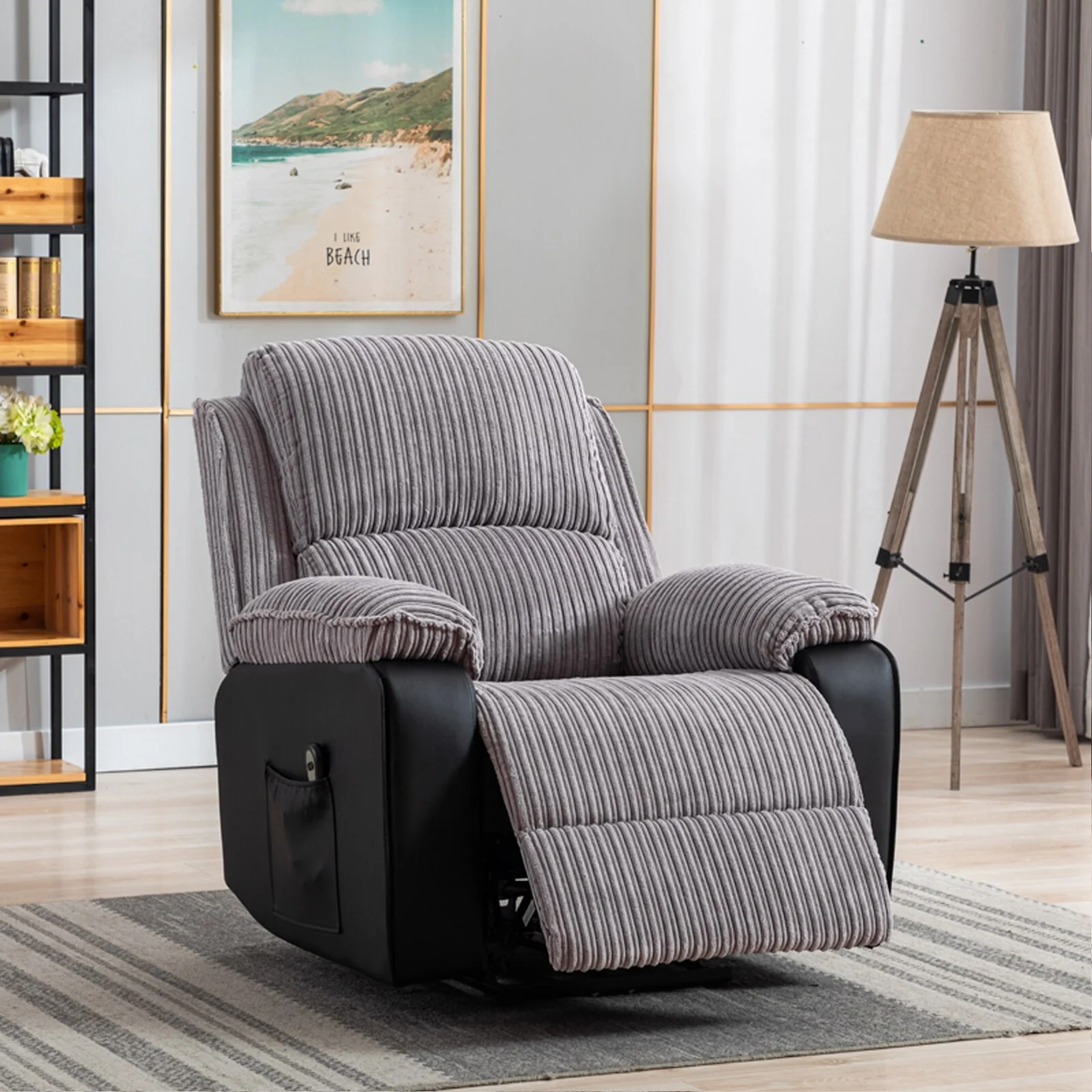 Grey Recliner with Electric Remote, Adjustable Backrest, and Footrest
