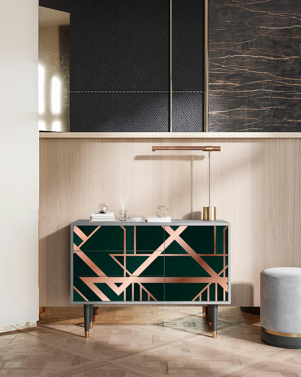 EMERALD GATSBY - Buffet  vert 3 tiroirs et 1 porte L 115 cm