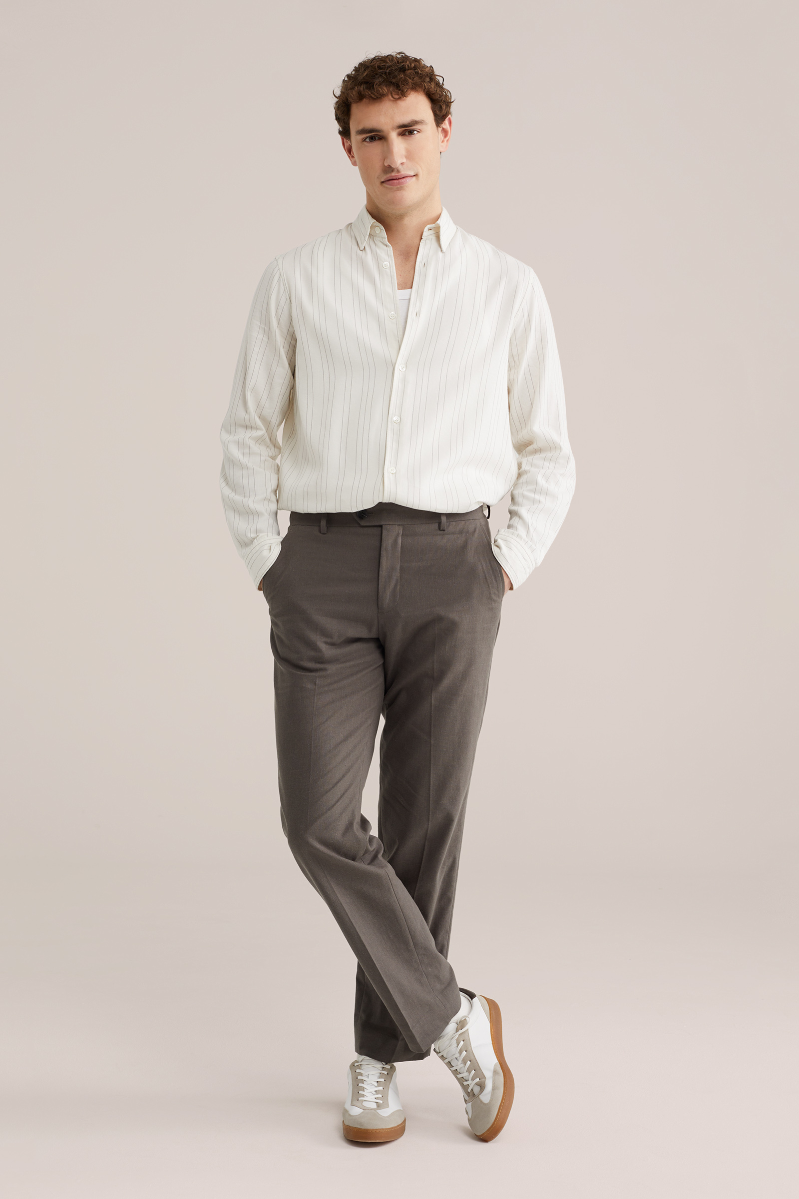 Heren regular fit pantalon van linnenmix