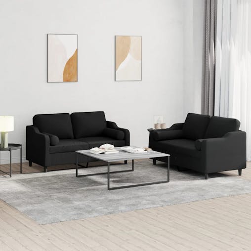 NNEVL 2 Piece Sofa Set with Pillows Black Fabric
