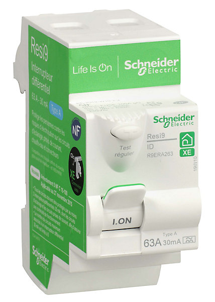 Interrupteur différentiel embrochable 2P 63A 30mA Type A Schneider Electric Resi9 XE